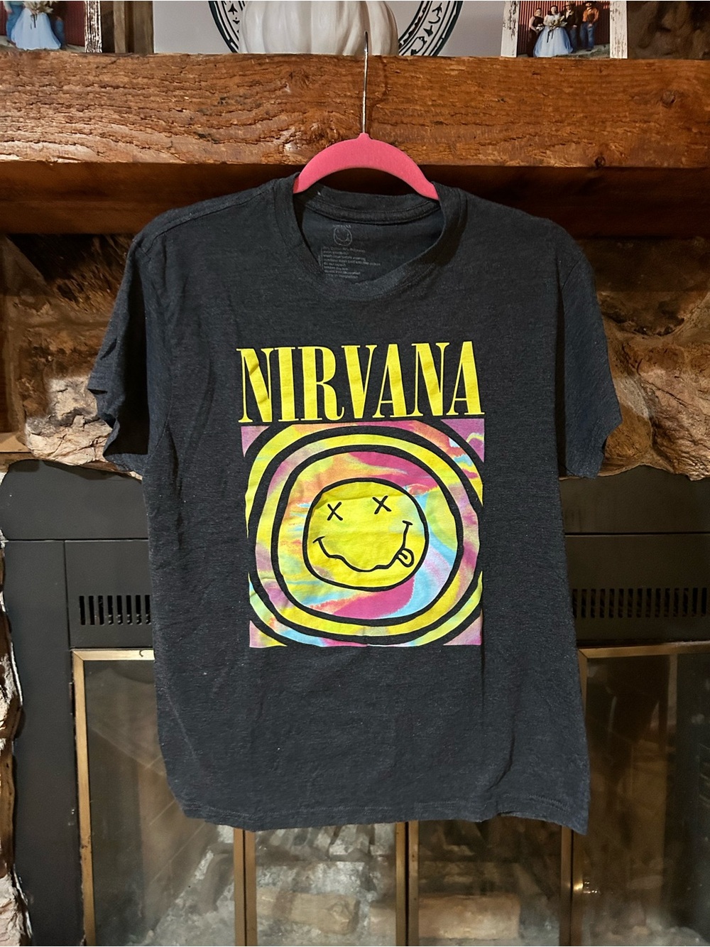 Nirvana Black Graphic Tee with Yellow Tie-Dye Logo